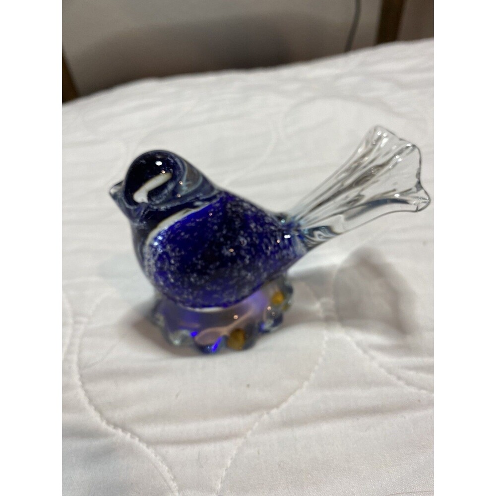 Art Glass Blown Glass Blue & Clear Sommerso Bird “Snowflakes “